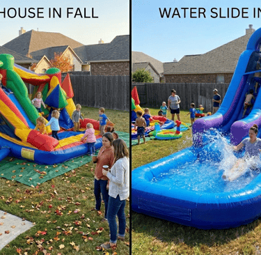 water slide in summer vs bounce house in fall