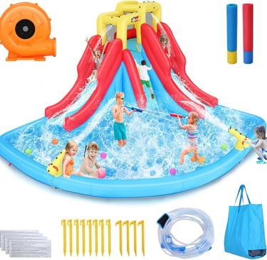 Whubefy Double Dip Inflatable Water Slide Park – 14.5 x 12.7 x 7.5 FT Heavy-Duty for Backyard Fun wi