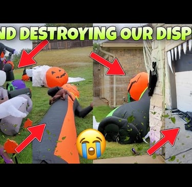 wind wrecking Halloween decorations