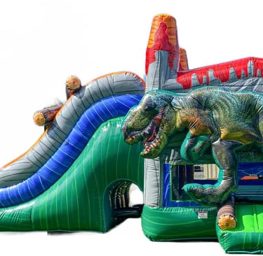 XJUMP 34'x15'x14' Dinosaur Bounce House with Slide - Heavy Duty 15oz PVC Vinyl, with Basketball Hoop