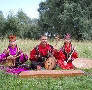Traditional Khakass musicians with musical instruments
