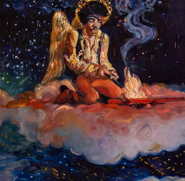 Jimi Hendrix setting his guitar on fire