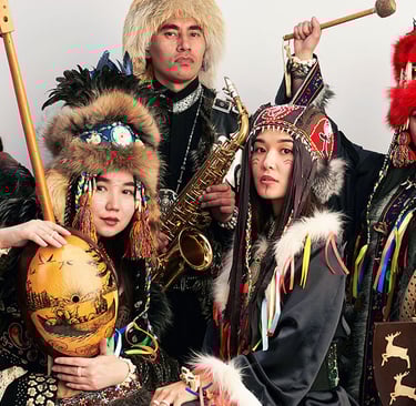 Some of the members of the Siberian Folk band, Otyken, pose for a picture