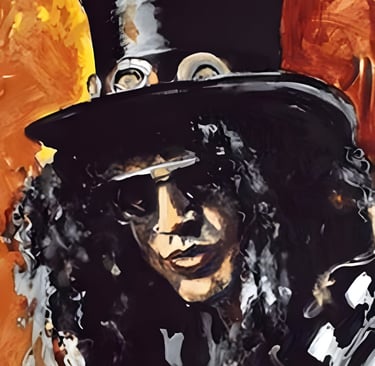 The rock musician, Slash, as by painted by Ronnie Wood