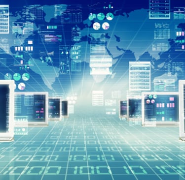 a laptop computer monitor with a world map on the screen