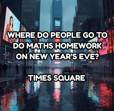 Times Square pic with a joke, "Where do people go to do math on New Year's eve? Times Square."
