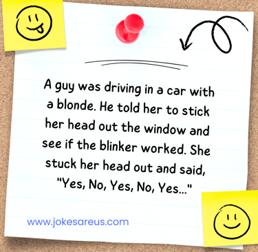 Joke about the blonde checking if the car blinker is working or not