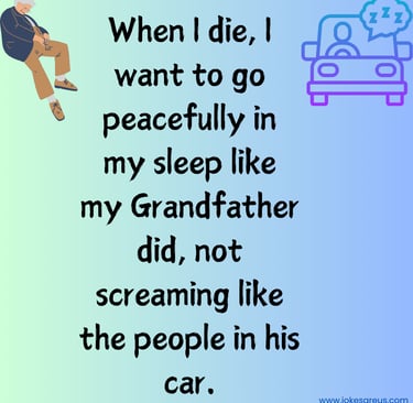 When I die, I want to go peacefully in my sleep like my Grandpa, not screaming like ppl in his car.