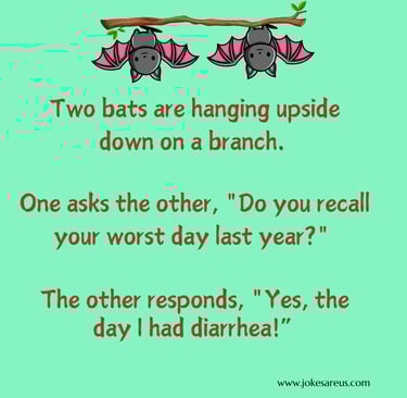 1 bat to another while hanging on a branch,"Do you recall your worst day?"Yes the day I had diarrhea
