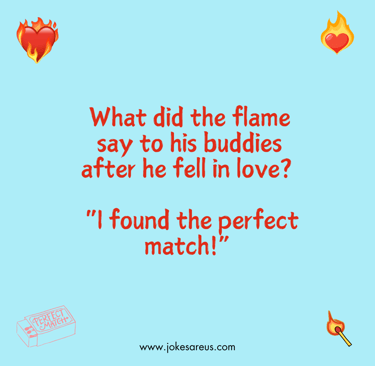 What did the flame say to his buddies after he fell in love? "I found the perfect match!" -Dad joke