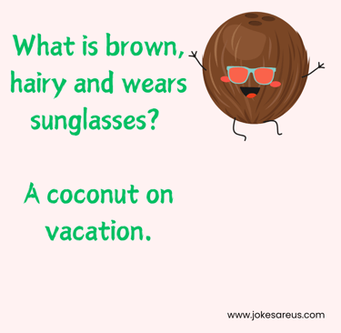 What is brown, and wears sunglasses? A coconut on vacation. -Dad joke