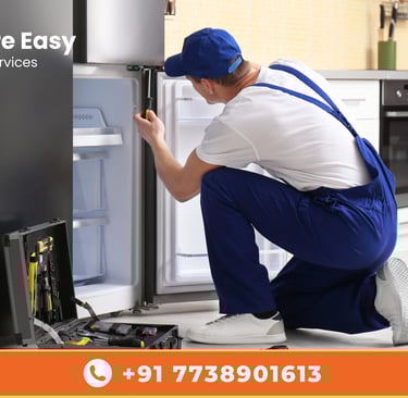 Future Easy technician repairing a fridge at home