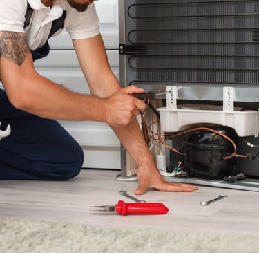 technician doing fridge service