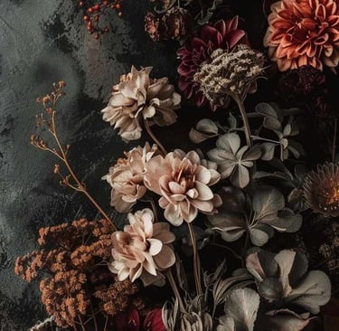 Fleurs gothique sur fond gris.