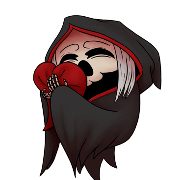 Cartoon Sensenmann, Cartoon Reaper, Skelli, böse miene, Metal Music, hugging, heart, cute