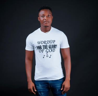 "Worship for the glory of God" black text on white  Christian T-shirt