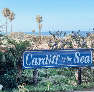Cardiff By the Sea on a sign overlooking the coast