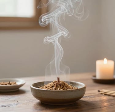 A serene display of amethyst, rose quartz, and citrine crystals on a natural wood surface with soft morning light