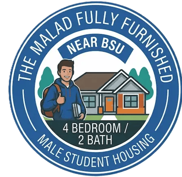 "Fully furnished 4-bedroom male student housing rental near Boise State University (BSU)."