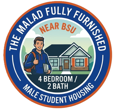 The Malad fully furnished male student housing near Boise State University featuring a 4 bedroom 2 bath floor plan.