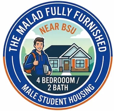 "Fully furnished 4-bedroom male student housing rental near Boise State University (BSU)."