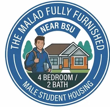 "Fully furnished 4-bedroom male student housing rental near Boise State University (BSU)."