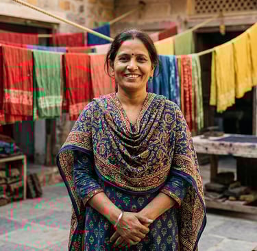 Ethical clothing manufacturer India — Jaipur artisan in sustainable textile workshop producing fair trade fashion garments