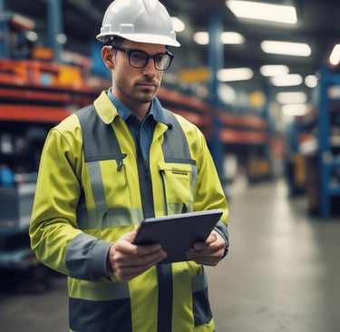 Operator controlling a DJI Matrice 3 drone with a tablet in a rural landscape.