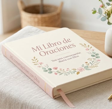 Journal pastel colors resting on the table, a small base with flowers