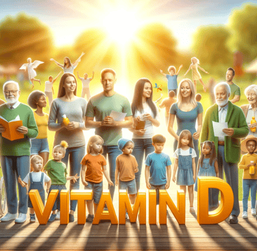 a group of people standing in front of a sign that says vitamin