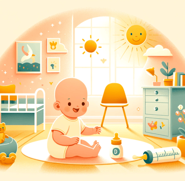 a baby sitting on a rug in a room