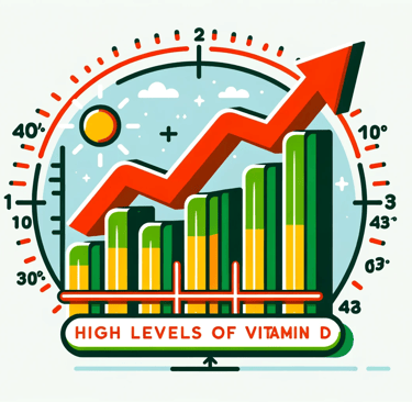 a clock with a bar chart showing high levels of vitamins