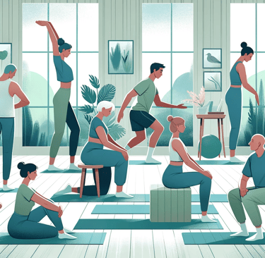 a group of people doing yoga exercises in a room