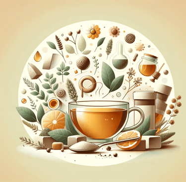 a cup of tea with a teapot and a spoon