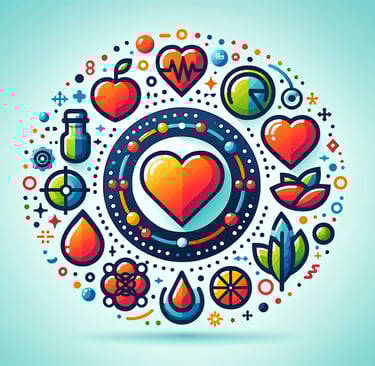 a heart shaped icon with a heart surrounded by various icons