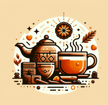 a teapot with a cup of tea and a teapot
