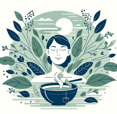 a woman with a cup of tea and a cup of tea