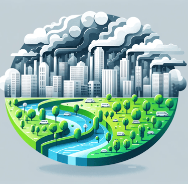a cityscape of a city with a river running through it