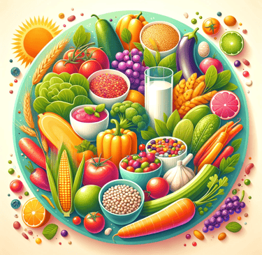 a plate with fruits and vegetables on it
