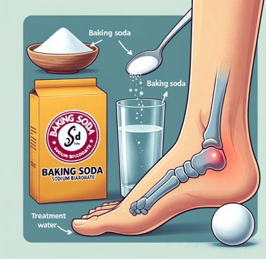 a person's foot with a bottle of baking soda