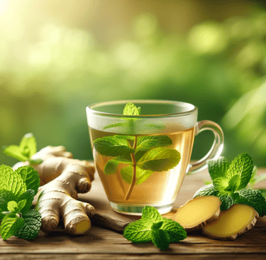 a cup of tea with mint leaves and mint leaves