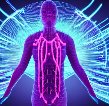 a human body with a glowing blue light and a glowing blue light
