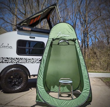 Overland Tonight Camper Trailer Rental with outside shower and toilet