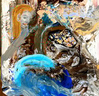 expressive painting shoig a surfer lost in his element