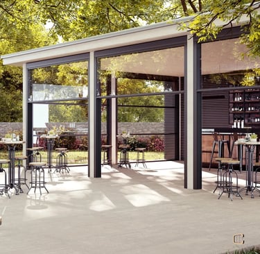 terasz beépítése függőleges üvegrendszer