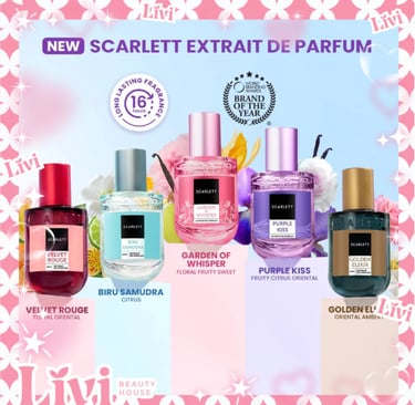 Parfum elegan tahan lama Livi Scarlett Whitening 30ml aroma soft feminin