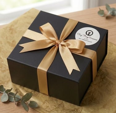 Gift-wrapped Irish pottery in a luxury black box with gold ribbon for international tracked shipping