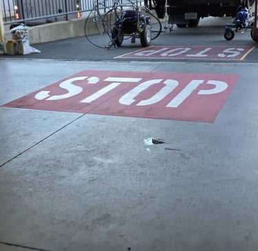 warehouse floor striping, red color