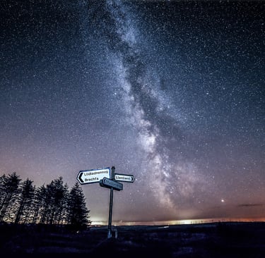 the milky way is clearly visible in the night sky on Llanllwni mountain