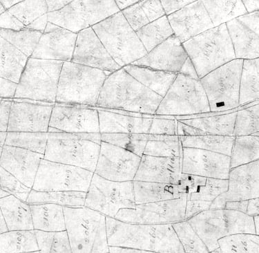 1842 tithe map showing Gwyddgrug and Berllan farm